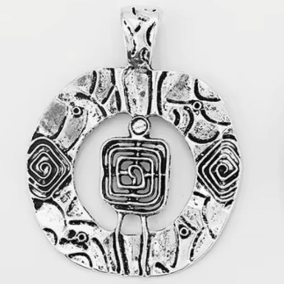 Silver Tone Round Pierced Carved Vortex Spiral Charm Pendant For Necklaces - Picture 1 of 3